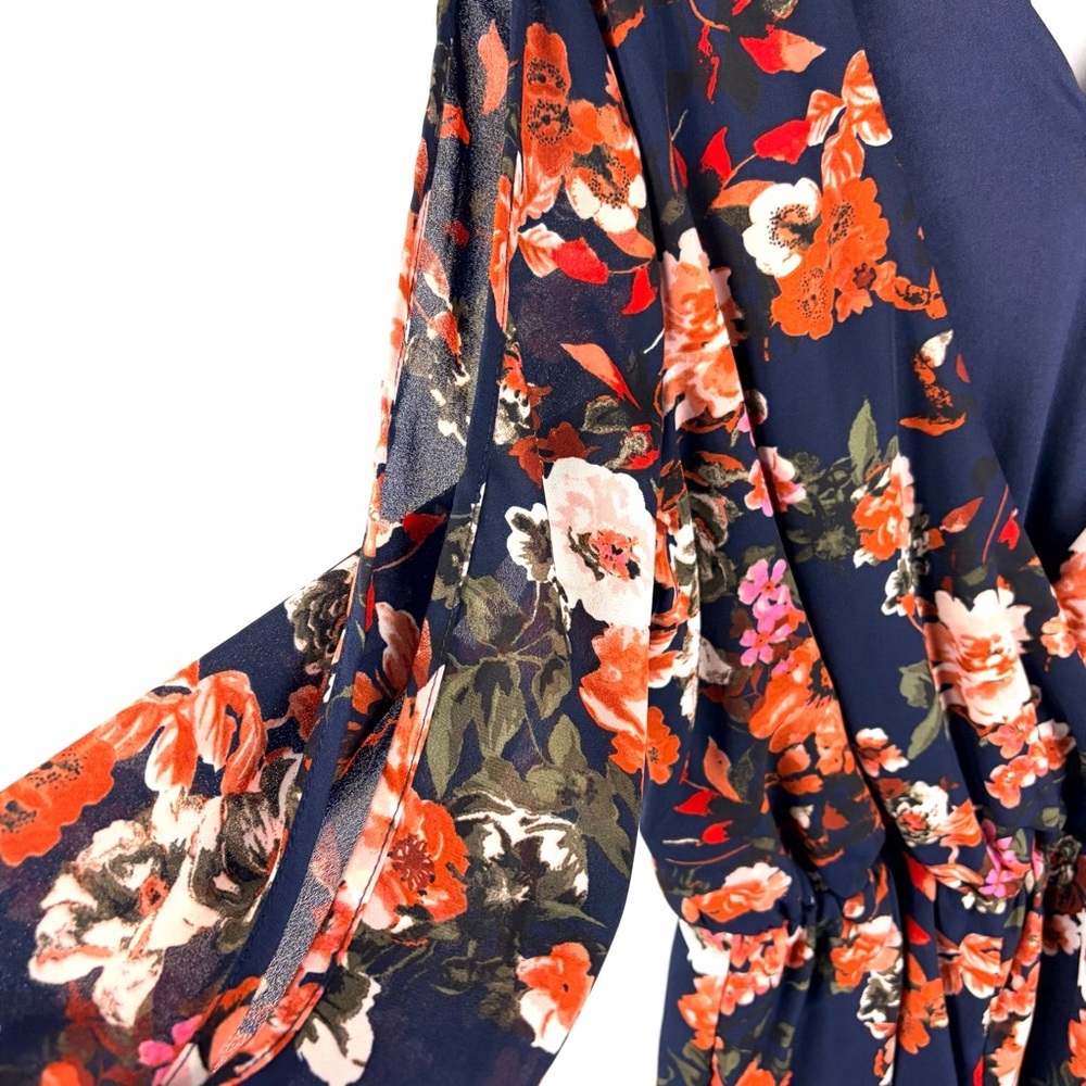 Lulus Floral Romper Dress Overlay Split Sleeve Boho Skort Navy Small - Picture 6 of 16